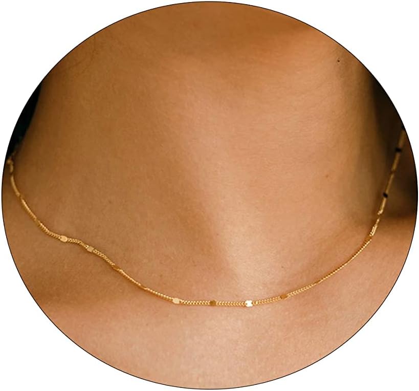 14K Gold/Silver Plated Satellite Choker Shining Dots Station Box Chain 3 Blue Beads Sparkle Chain Necklace Open Hearts Open Stars Link Chain Exquisite Jewelry for women