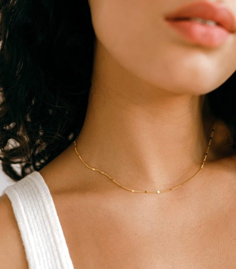 14K Gold/Silver Plated Satellite Choker Shining Dots Station Box Chain 3 Blue Beads Sparkle Chain Necklace Open Hearts Open Stars Link Chain Exquisite Jewelry for women - Image 2