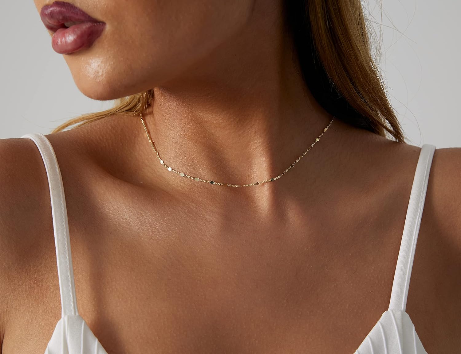 14K Gold/Silver Plated Satellite Choker Shining Dots Station Box Chain 3 Blue Beads Sparkle Chain Necklace Open Hearts Open Stars Link Chain Exquisite Jewelry for women - Image 4