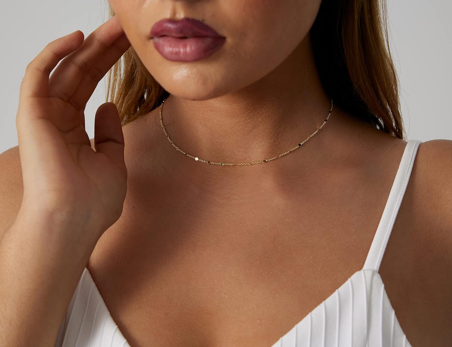 14K Gold/Silver Plated Satellite Choker Shining Dots Station Box Chain 3 Blue Beads Sparkle Chain Necklace Open Hearts Open Stars Link Chain Exquisite Jewelry for women - Image 5