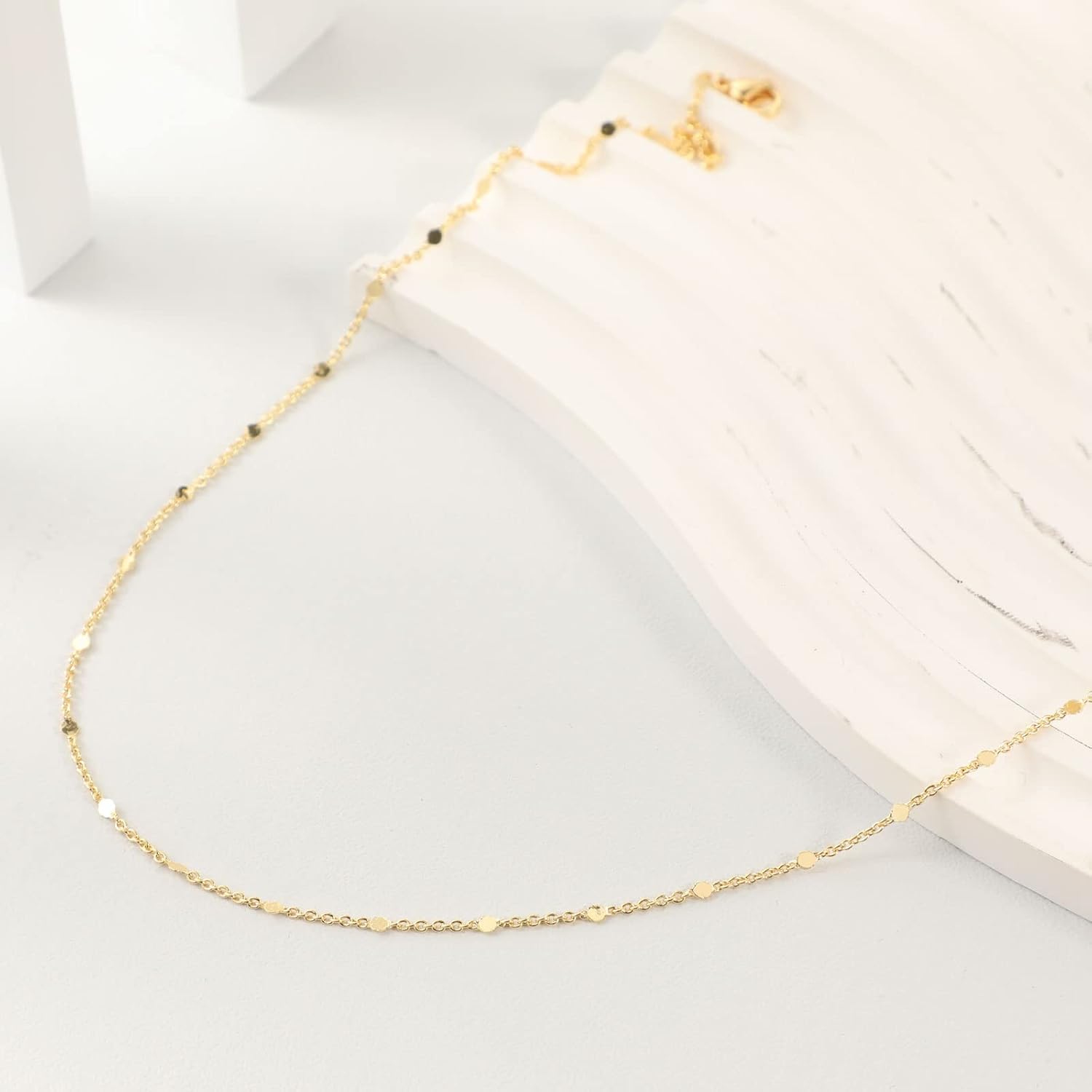 14K Gold/Silver Plated Satellite Choker Shining Dots Station Box Chain 3 Blue Beads Sparkle Chain Necklace Open Hearts Open Stars Link Chain Exquisite Jewelry for women - Image 6