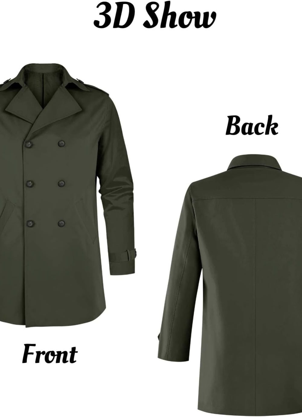 Mens Double Breasted Trench Coat Notched Lapel Casual Slim Fit Long Windbreaker Overcoat - Image 4