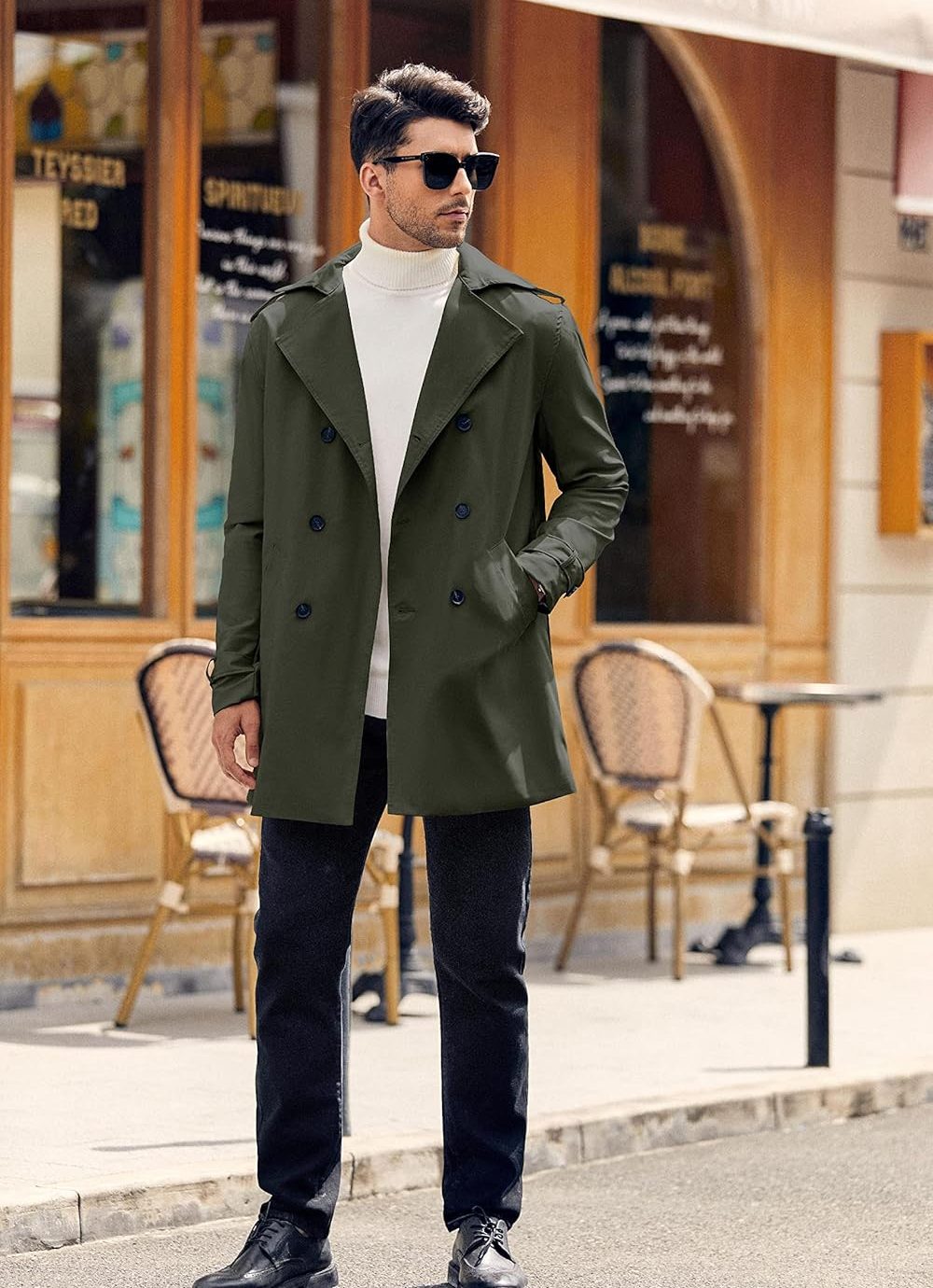 Mens Double Breasted Trench Coat Notched Lapel Casual Slim Fit Long Windbreaker Overcoat - Image 6