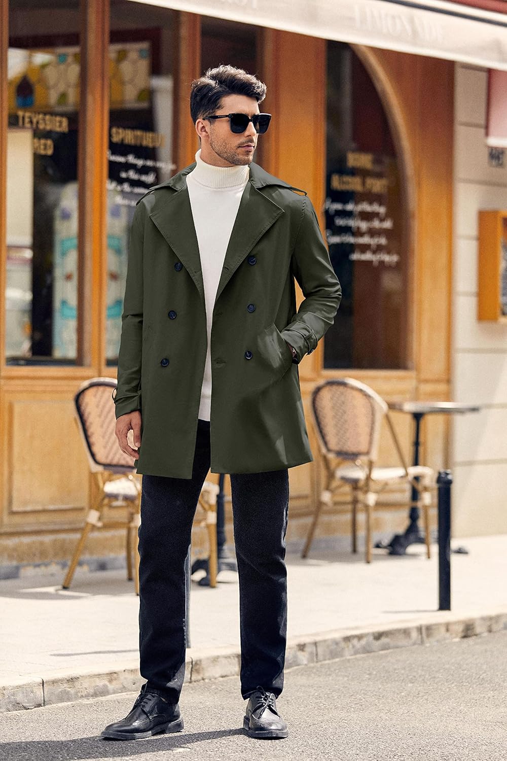 Mens Double Breasted Trench Coat Notched Lapel Casual Slim Fit Long Windbreaker Overcoat - Image 6