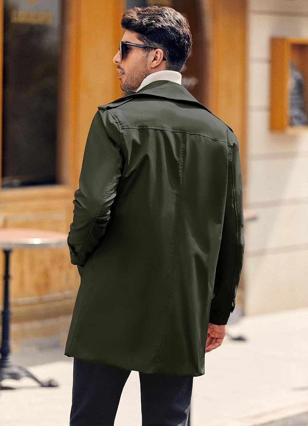 Mens Double Breasted Trench Coat Notched Lapel Casual Slim Fit Long Windbreaker Overcoat - Image 7