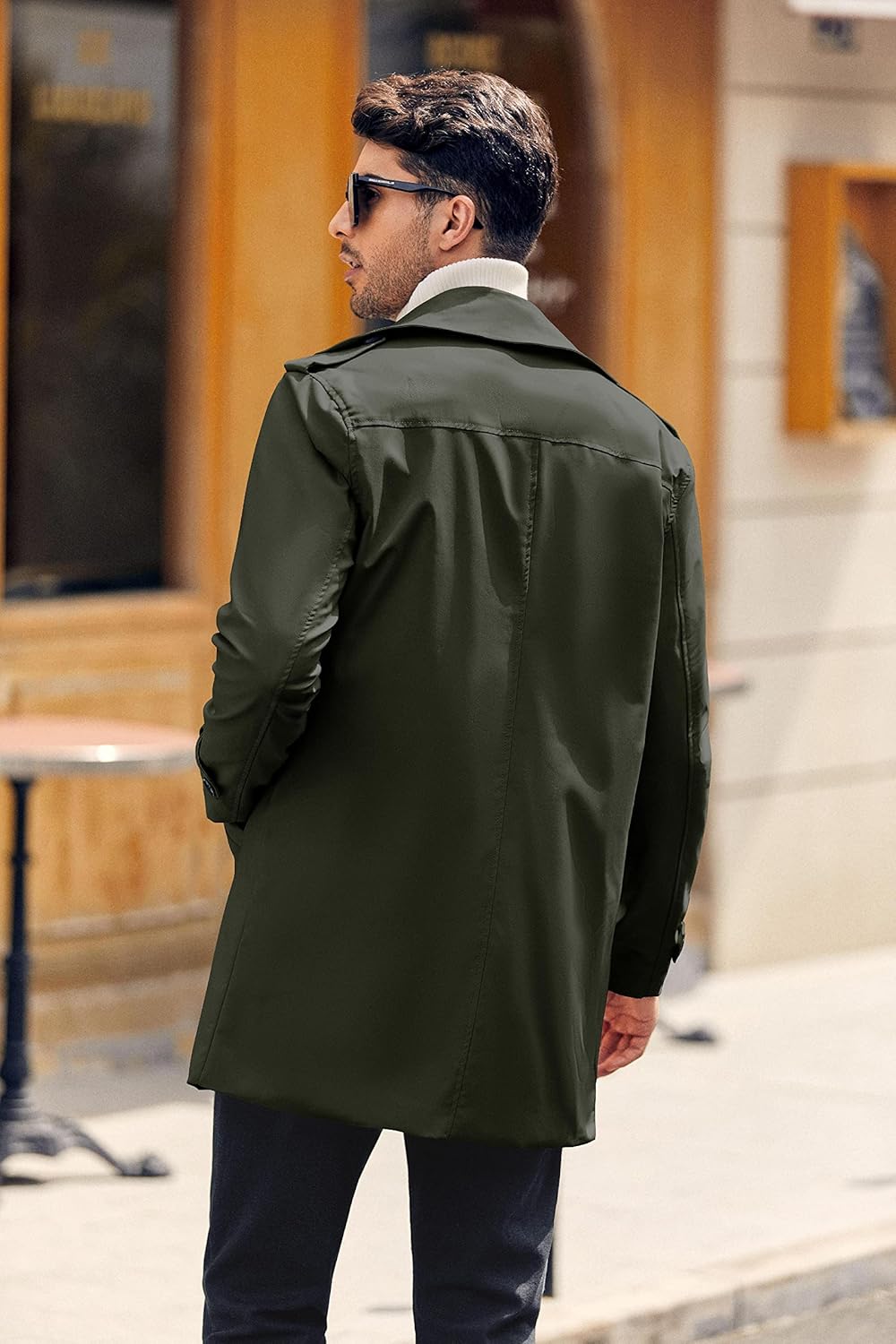 Mens Double Breasted Trench Coat Notched Lapel Casual Slim Fit Long Windbreaker Overcoat - Image 7