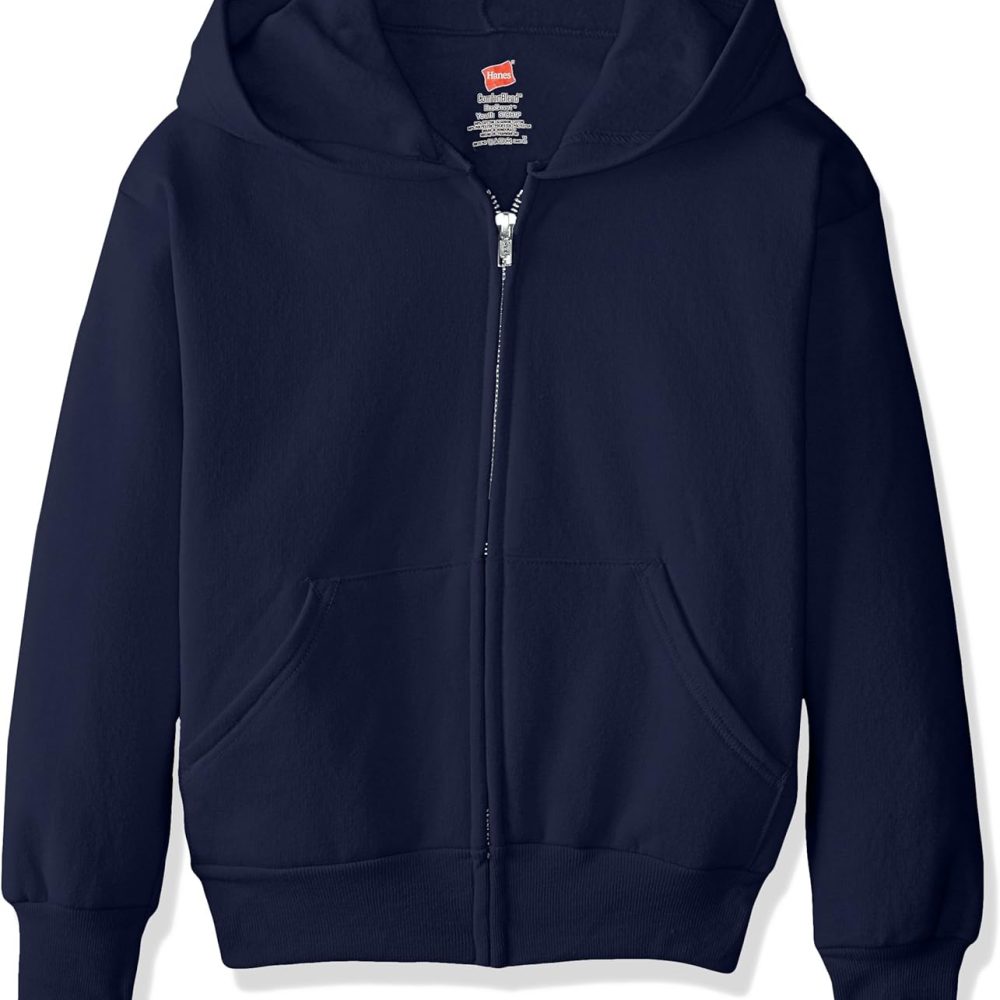 Boys' EcoSmart Full Zip Hooded Jacket, Navy, Large