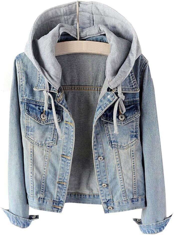 Women's Casual Detachable Hoodie Denim Jacket - Image 2