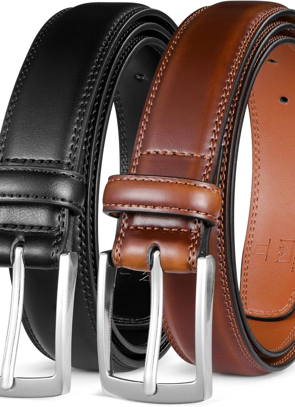 Men's Leather Dress Belt 2Pack, Handmade, Genuine Leather, Fashion & Classic Designs for Work Business and Casual