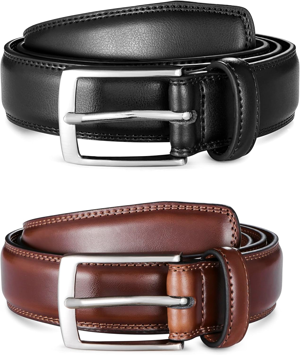 Men's Leather Dress Belt 2Pack, Handmade, Genuine Leather, Fashion & Classic Designs for Work Business and Casual - Image 2