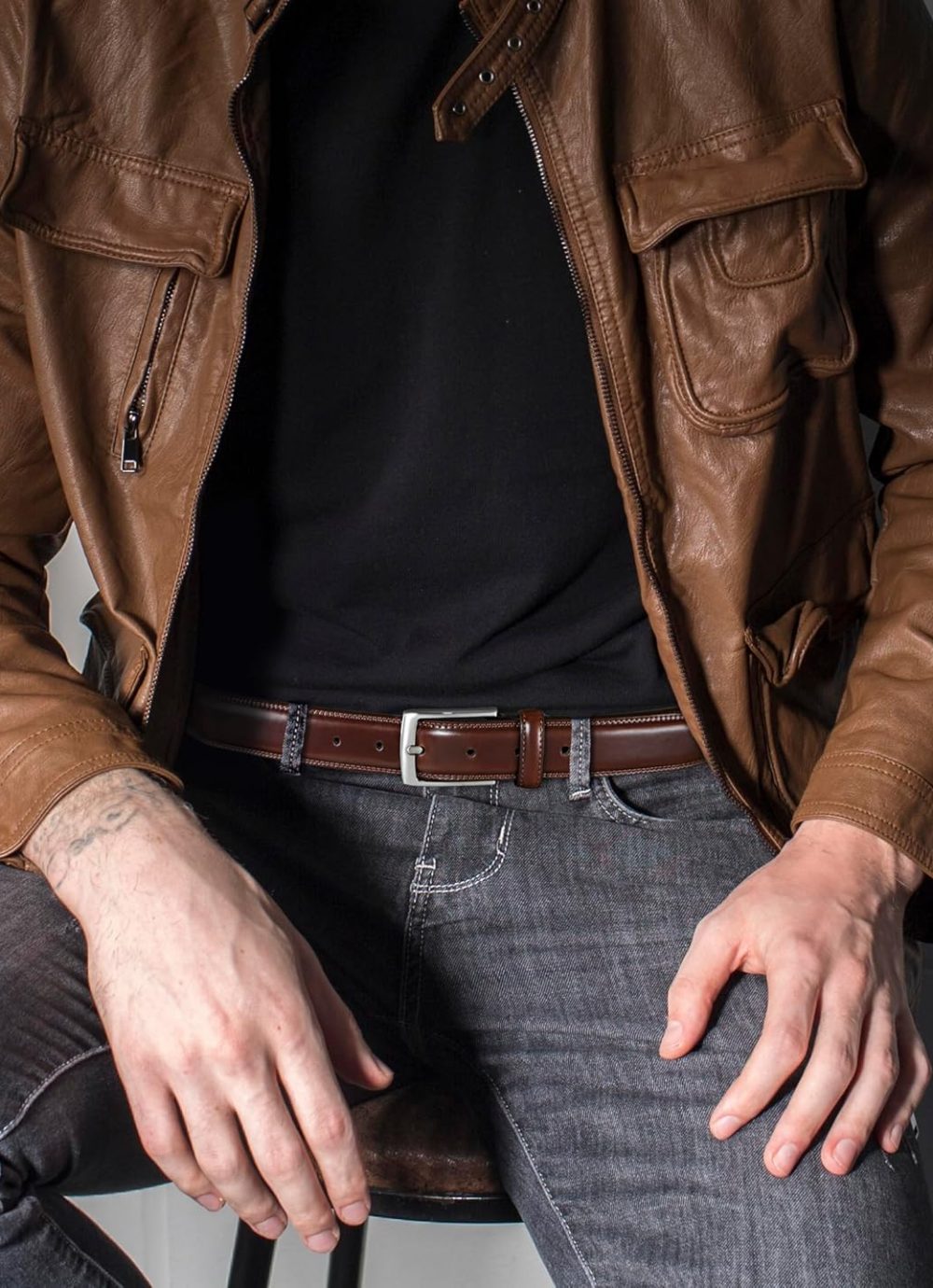 Men's Leather Dress Belt 2Pack, Handmade, Genuine Leather, Fashion & Classic Designs for Work Business and Casual - Image 4