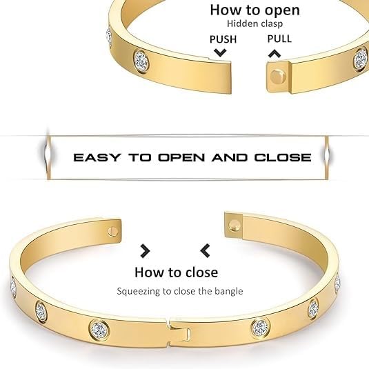18K Gold Plated Love Friendship Bracelets with CZ Stones Trendy Stainless Steel Bangle Jewelry - Image 3