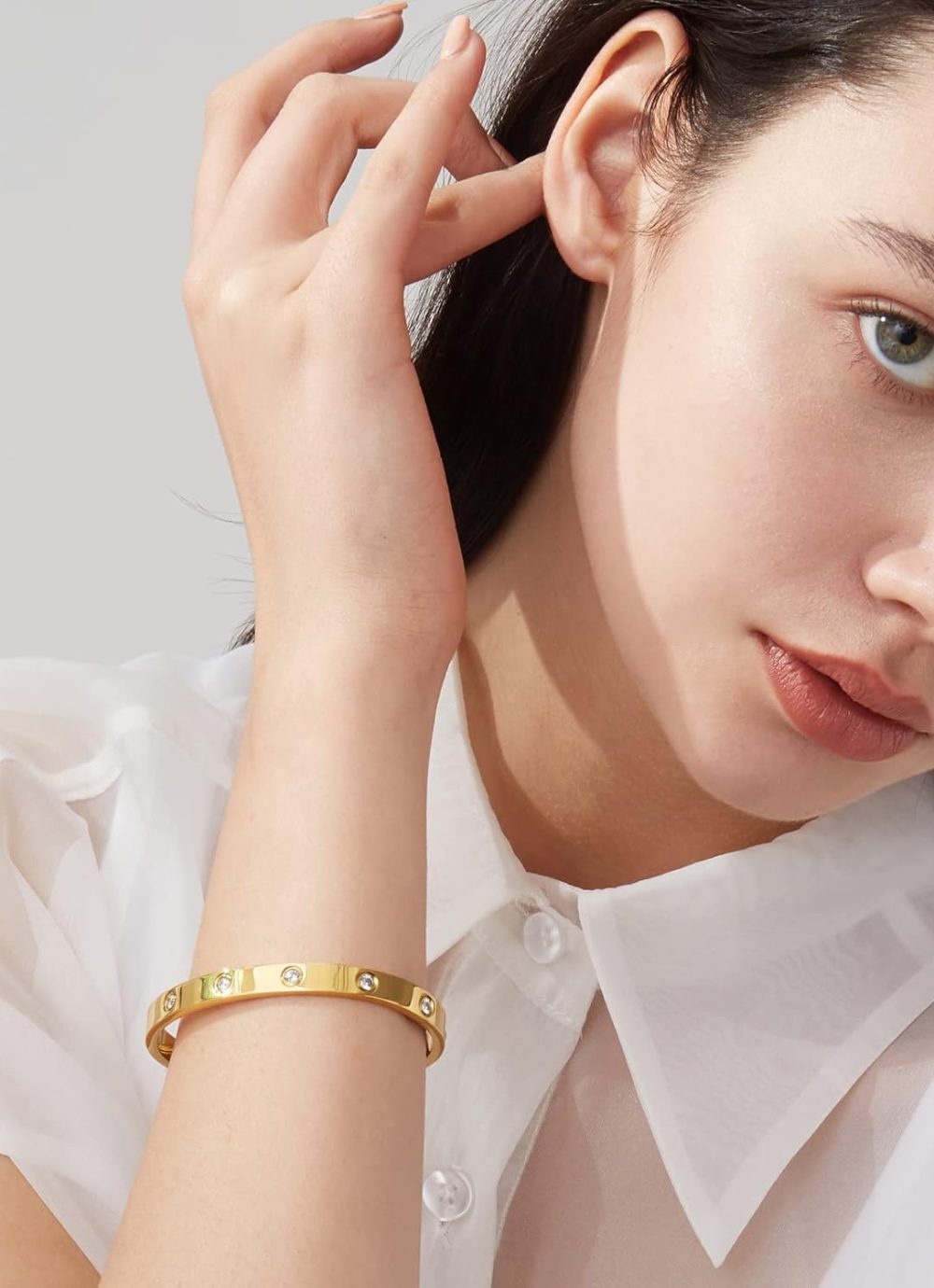 18K Gold Plated Love Friendship Bracelets with CZ Stones Trendy Stainless Steel Bangle Jewelry - Image 5
