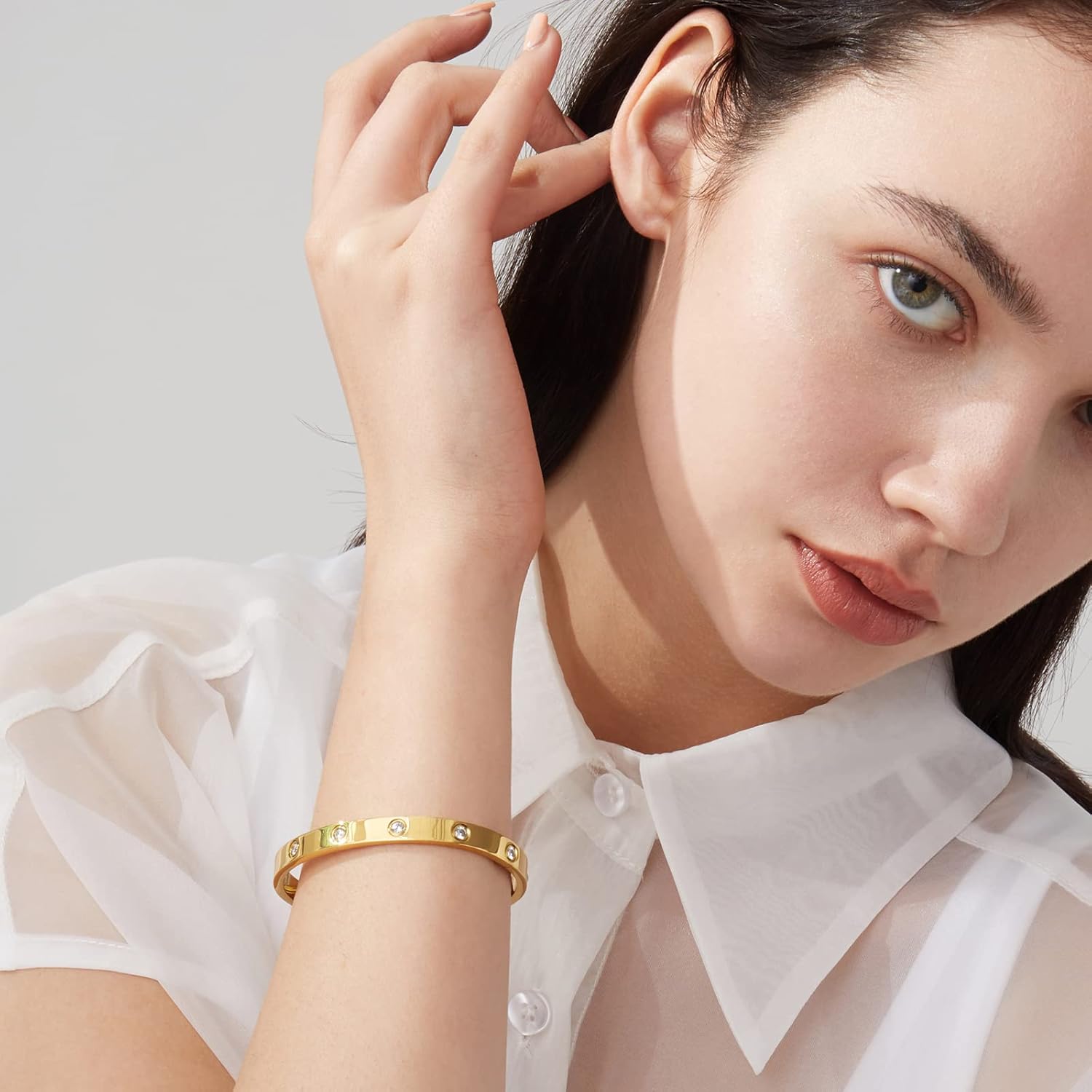 18K Gold Plated Love Friendship Bracelets with CZ Stones Trendy Stainless Steel Bangle Jewelry - Image 5