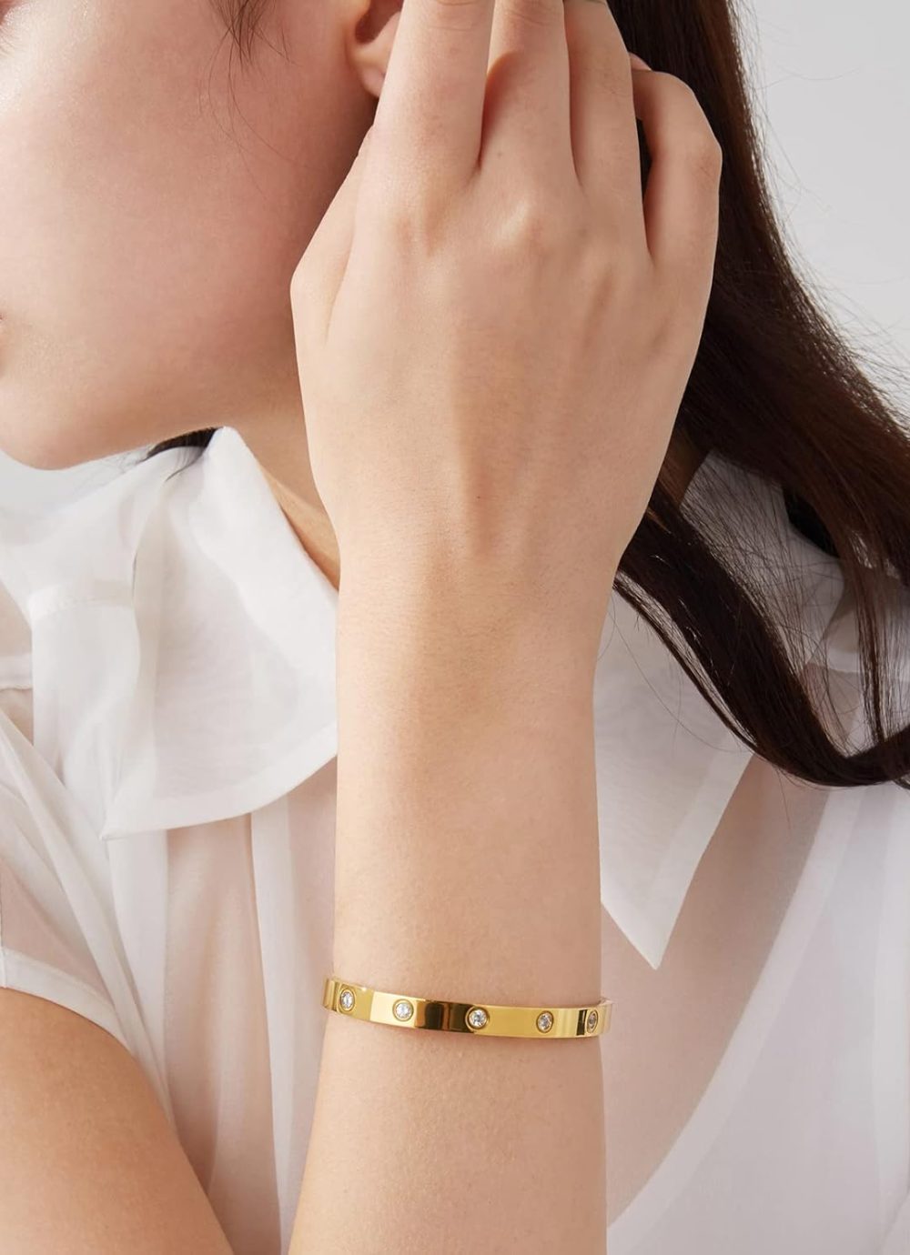 18K Gold Plated Love Friendship Bracelets with CZ Stones Trendy Stainless Steel Bangle Jewelry - Image 6