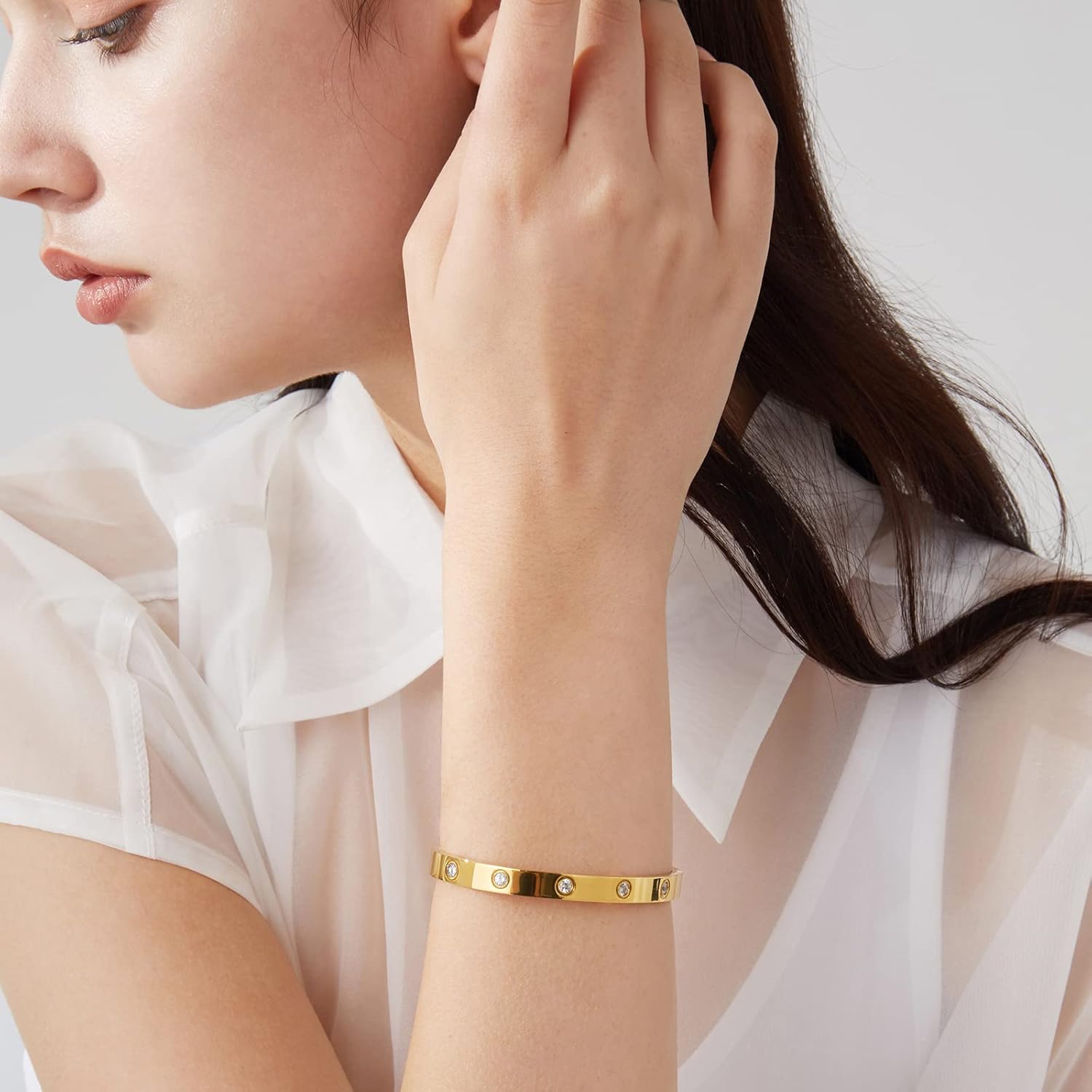 18K Gold Plated Love Friendship Bracelets with CZ Stones Trendy Stainless Steel Bangle Jewelry - Image 6